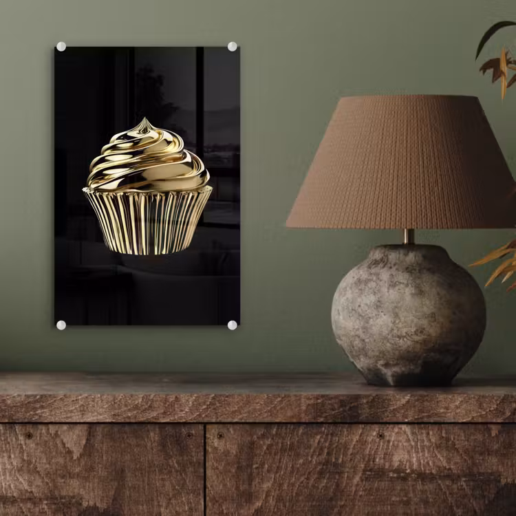 Glas schilderij - Cupcake - Eten - Goud - Zwart — 4