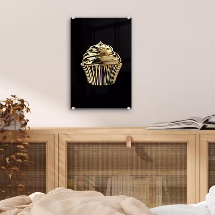Glas schilderij - Cupcake - Eten - Goud - Zwart — 5
