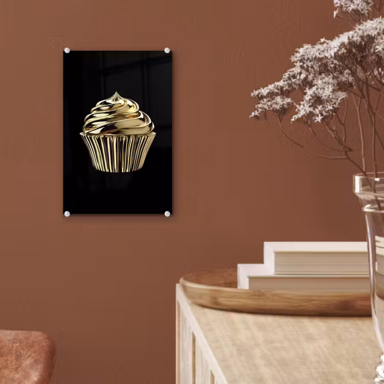 Glas schilderij - Cupcake - Eten - Goud - Zwart — 6