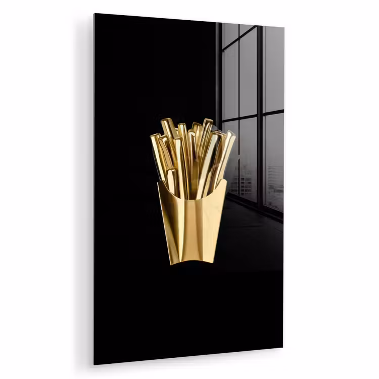 Glas schilderij - Friet - Goud - Chrome - Eten — 1