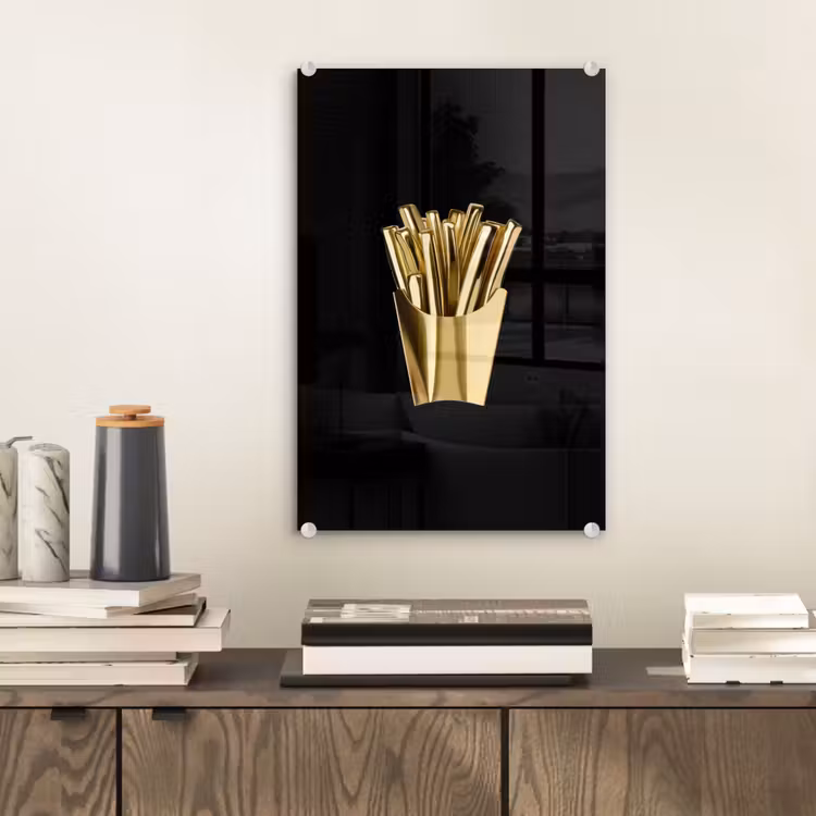 Glas schilderij - Friet - Goud - Chrome - Eten — 2