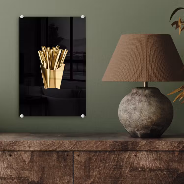 Glas schilderij - Friet - Goud - Chrome - Eten — 4