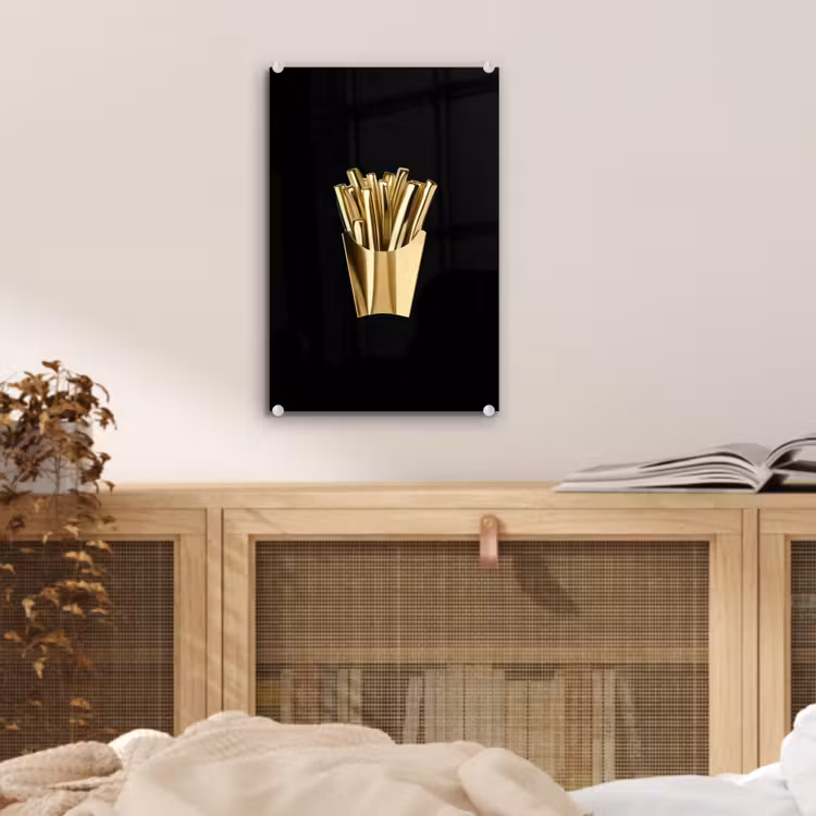 Glas schilderij - Friet - Goud - Chrome - Eten — 5