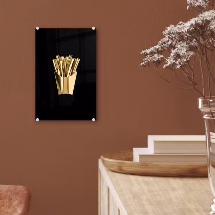 Glas schilderij - Friet - Goud - Chrome - Eten — 6
