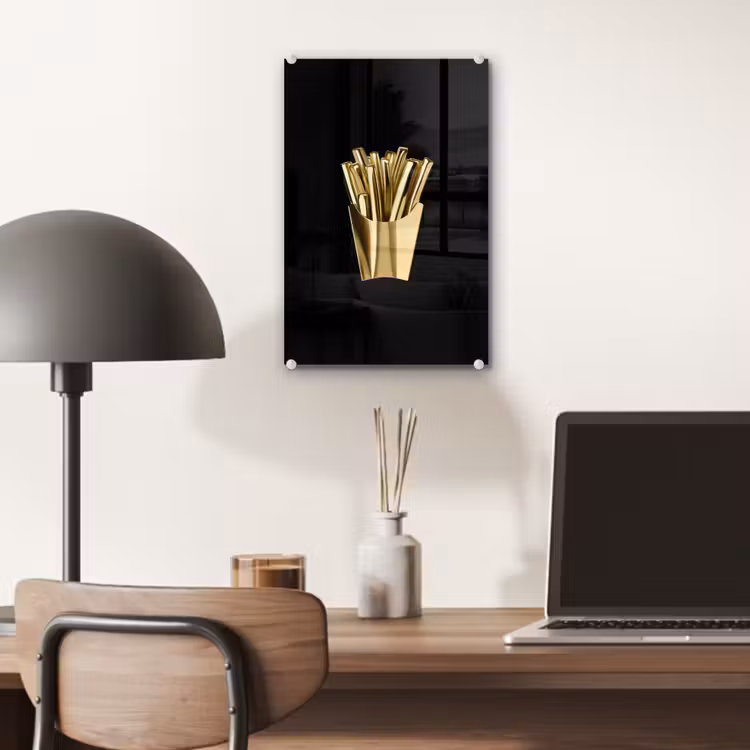 Glas schilderij - Friet - Goud - Chrome - Eten — 7