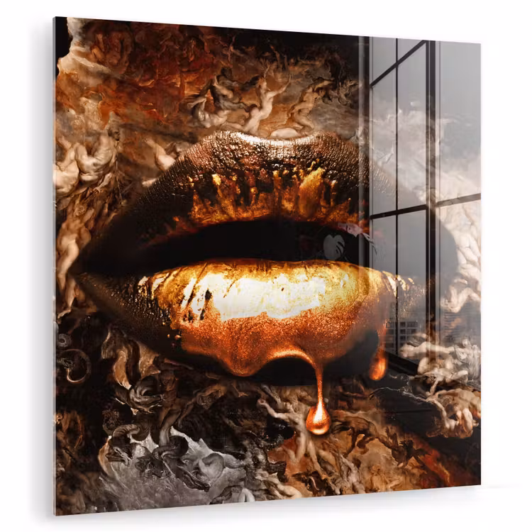 Glas schilderij - Goud - Lippen - Kunst — 1
