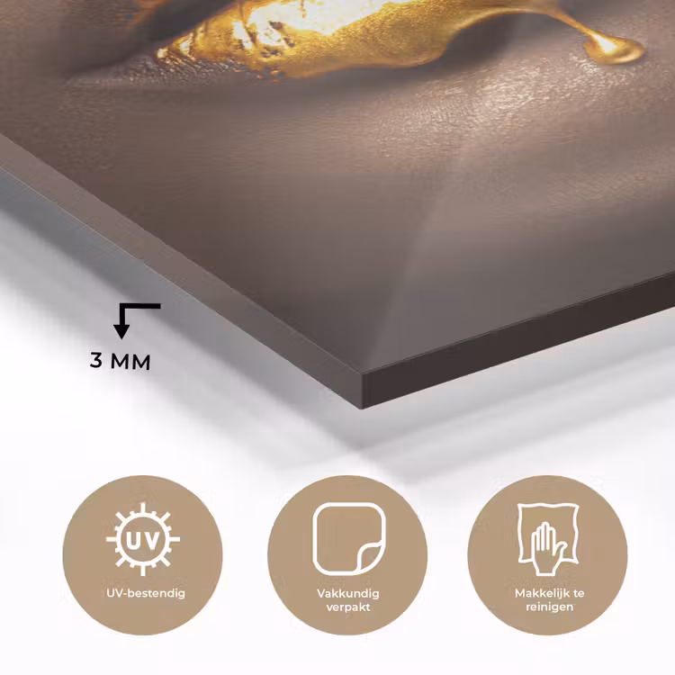 Glas schilderij - Goud - Vrouw - Verf - Lippen - Luxe — 3
