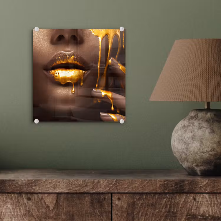 Glas schilderij - Goud - Vrouw - Verf - Lippen - Luxe — 4