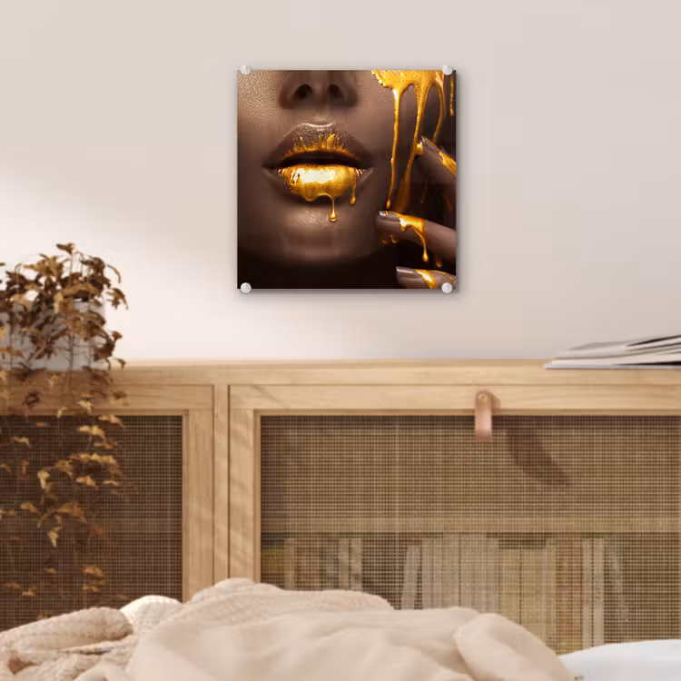 Glas schilderij - Goud - Vrouw - Verf - Lippen - Luxe — 5