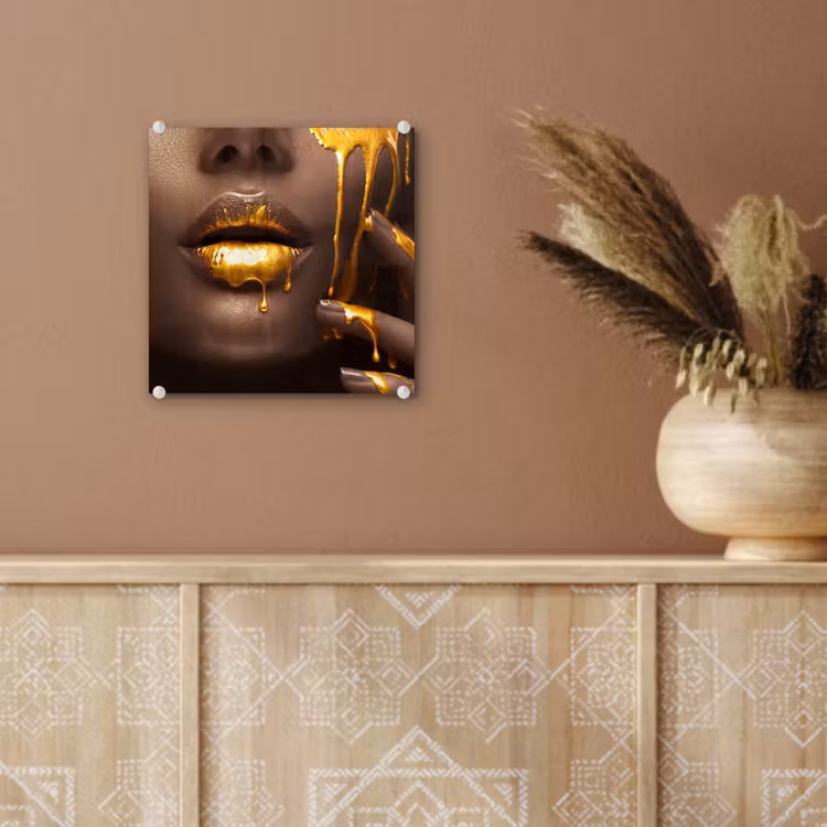 Glas schilderij - Goud - Vrouw - Verf - Lippen - Luxe — 6