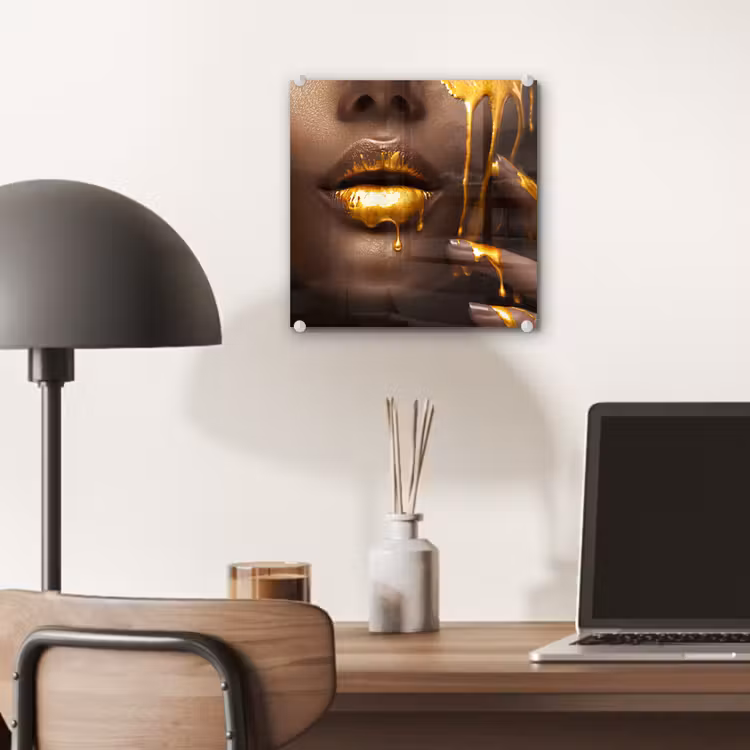 Glas schilderij - Goud - Vrouw - Verf - Lippen - Luxe — 7