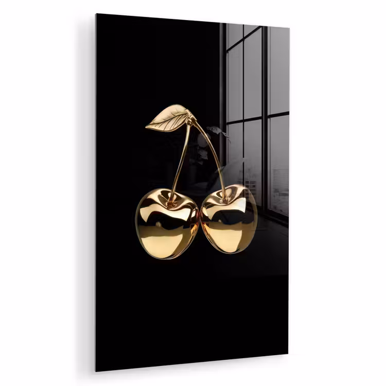Glas schilderij - Kersen - Zwart - Goud - Chrome — 1