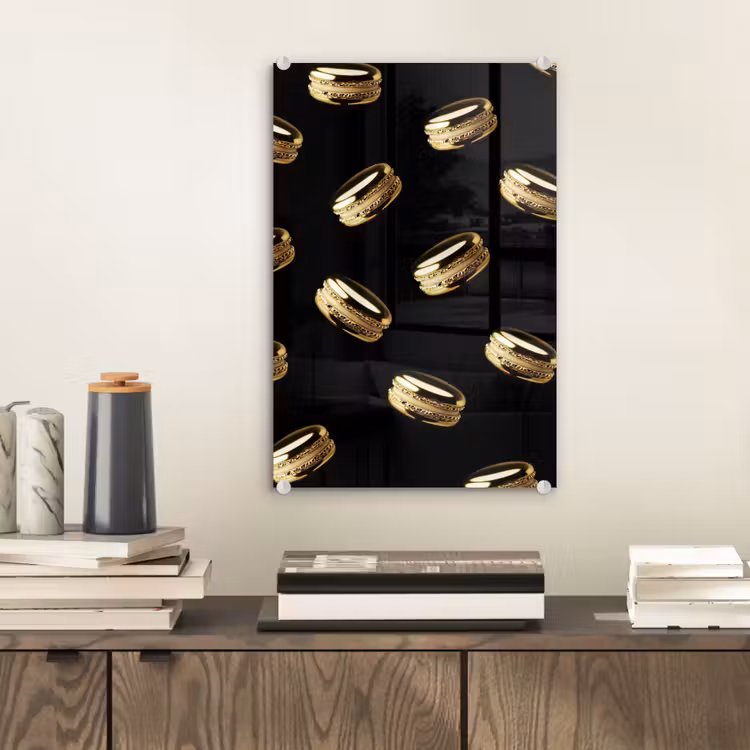 Glas schilderij - Macarons - Patroon - Goud - Zwart — 2