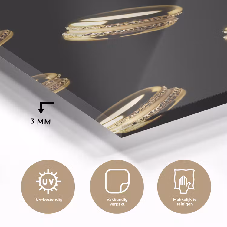 Glas schilderij - Macarons - Patroon - Goud - Zwart — 3