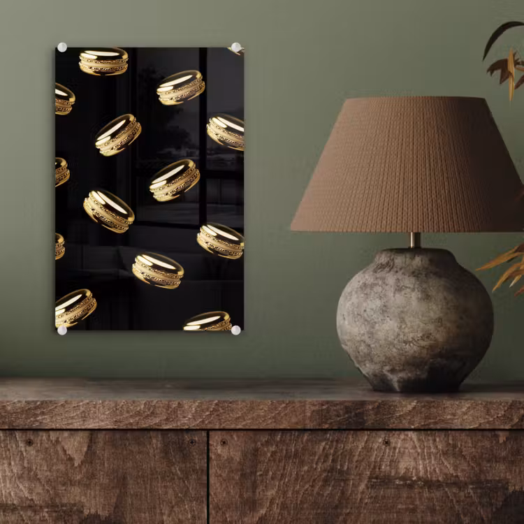 Glas schilderij - Macarons - Patroon - Goud - Zwart — 4