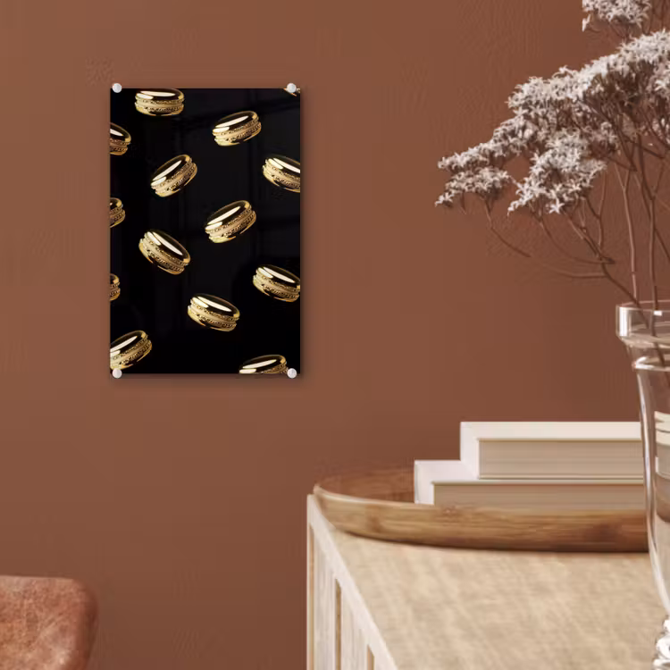 Glas schilderij - Macarons - Patroon - Goud - Zwart — 6