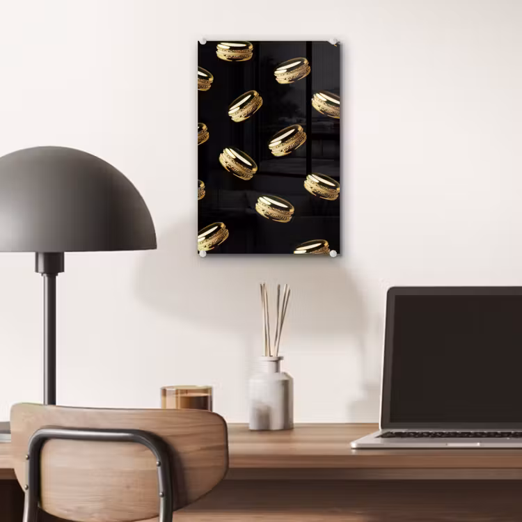 Glas schilderij - Macarons - Patroon - Goud - Zwart — 7