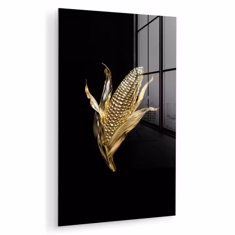 Glas schilderij - Mais - Eten - Goud - Zwart — 1