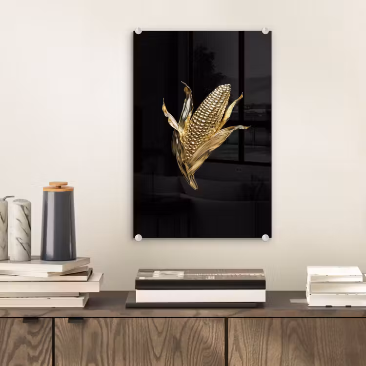 Glas schilderij - Mais - Eten - Goud - Zwart — 2