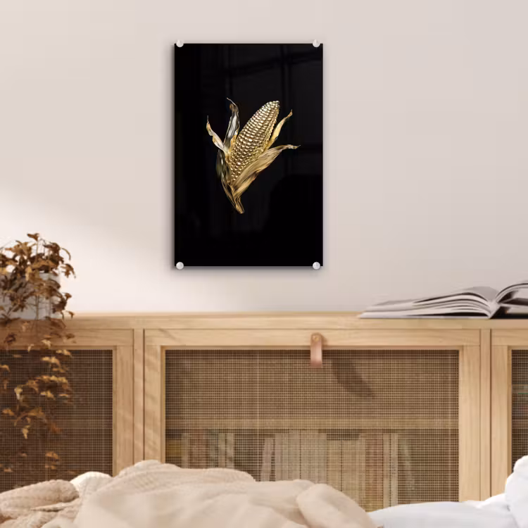 Glas schilderij - Mais - Eten - Goud - Zwart — 5