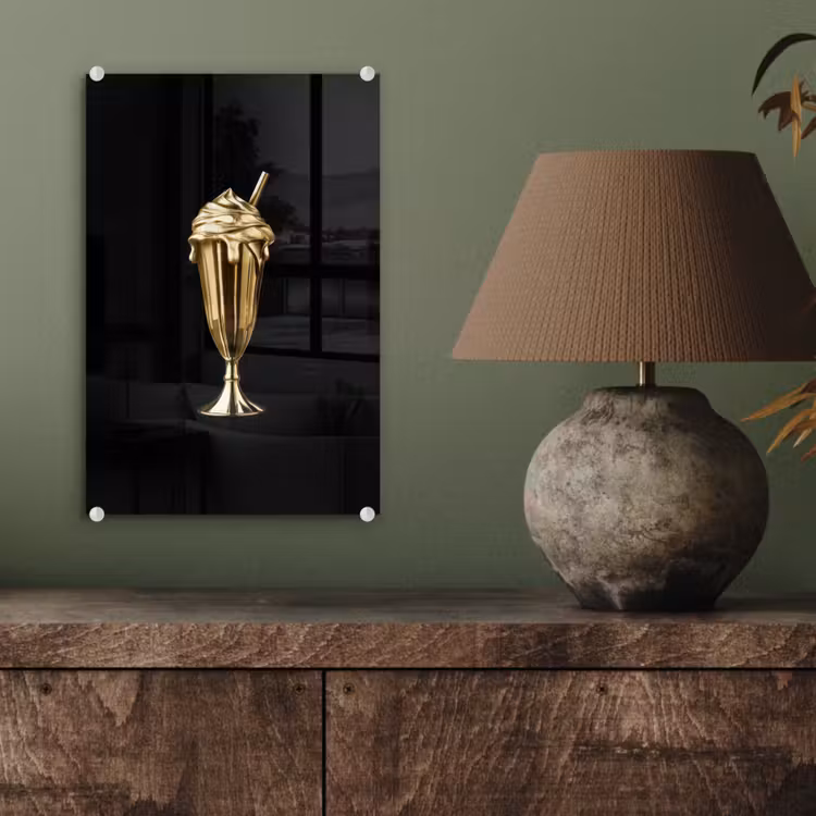 Glas schilderij - Milkshake - Goud - Drinken - Zwart — 4
