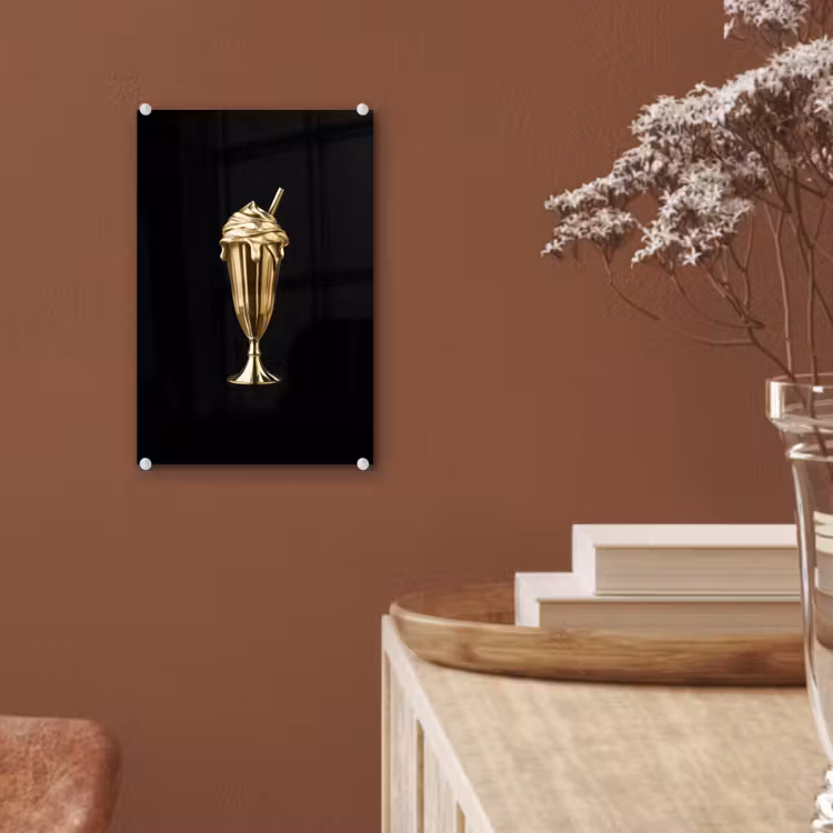 Glas schilderij - Milkshake - Goud - Drinken - Zwart — 6