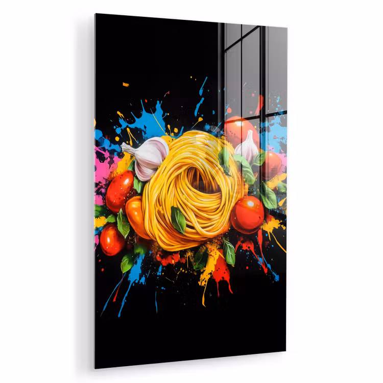 Glas schilderij - Spaghetti - Graffiti - Verf - Kleurrijk - Eten - Modern — 1