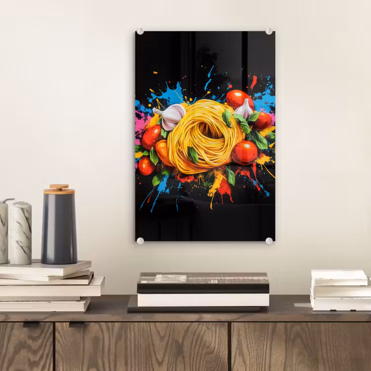 Glas schilderij - Spaghetti - Graffiti - Verf - Kleurrijk - Eten - Modern — 2