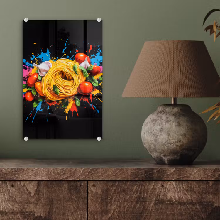 Glas schilderij - Spaghetti - Graffiti - Verf - Kleurrijk - Eten - Modern — 4