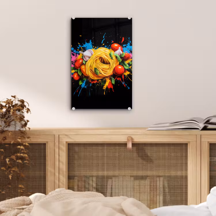 Glas schilderij - Spaghetti - Graffiti - Verf - Kleurrijk - Eten - Modern — 5