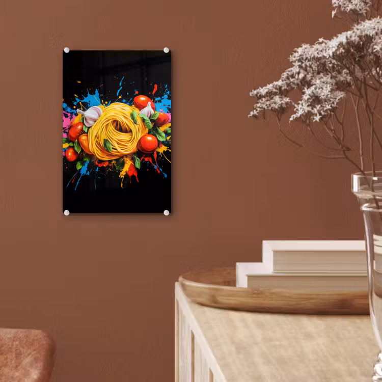Glas schilderij - Spaghetti - Graffiti - Verf - Kleurrijk - Eten - Modern — 6
