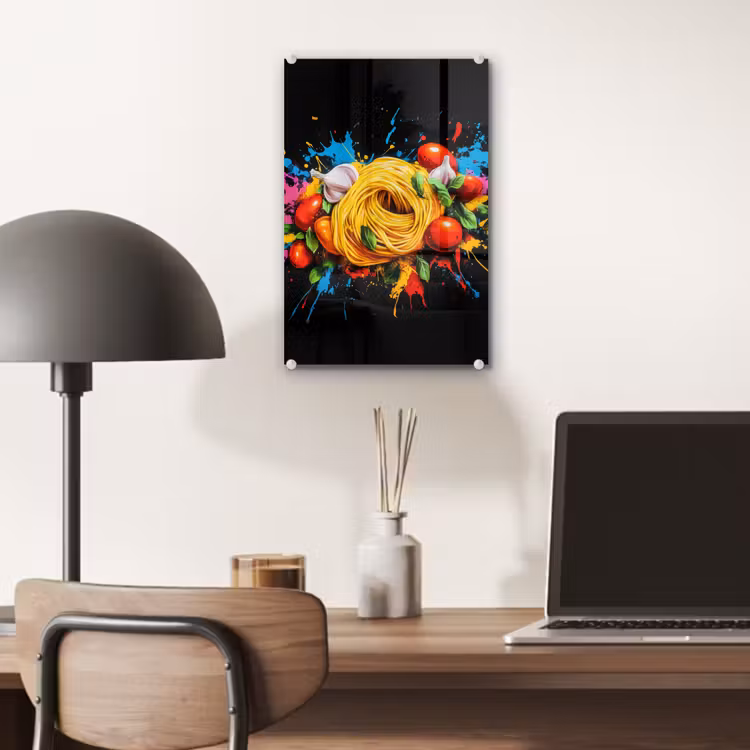 Glas schilderij - Spaghetti - Graffiti - Verf - Kleurrijk - Eten - Modern — 7