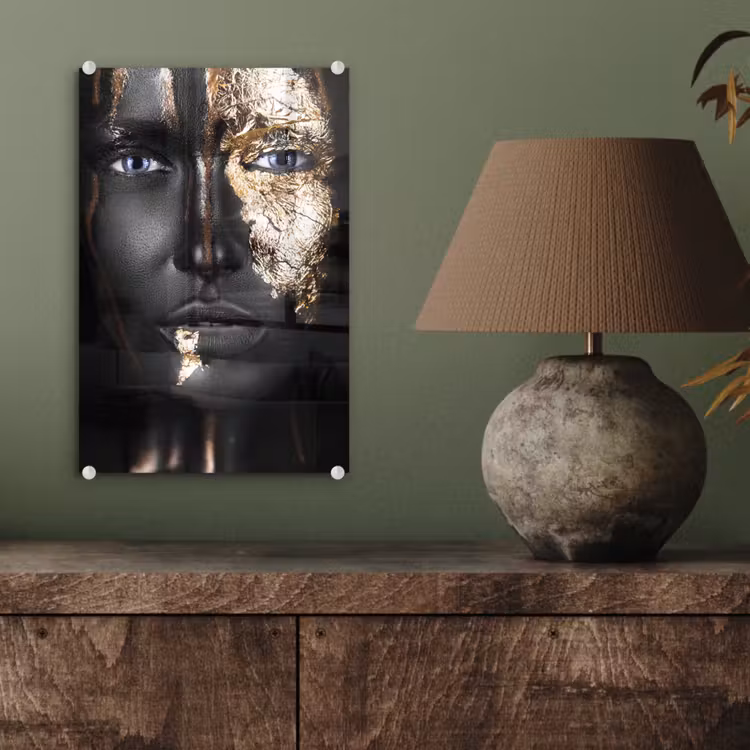 Glas schilderij - Vrouw - Bladgoud - Zwart - Goud - Luxe — 3
