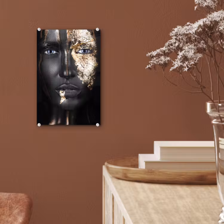 Glas schilderij - Vrouw - Bladgoud - Zwart - Goud - Luxe — 5