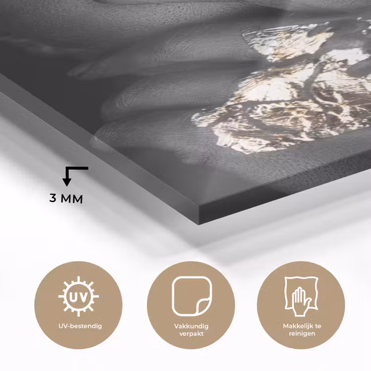 Glas schilderij - Vrouw - Goud - Zwart - Schmink - Luxe — 2