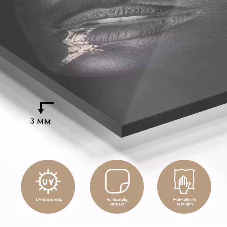 Glas schilderij - Vrouw - Goud - Zwart - Verf - Luxe — 2