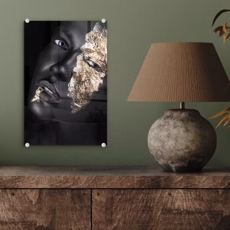Glas schilderij - Vrouw - Goud - Zwart - Verf - Luxe — 3