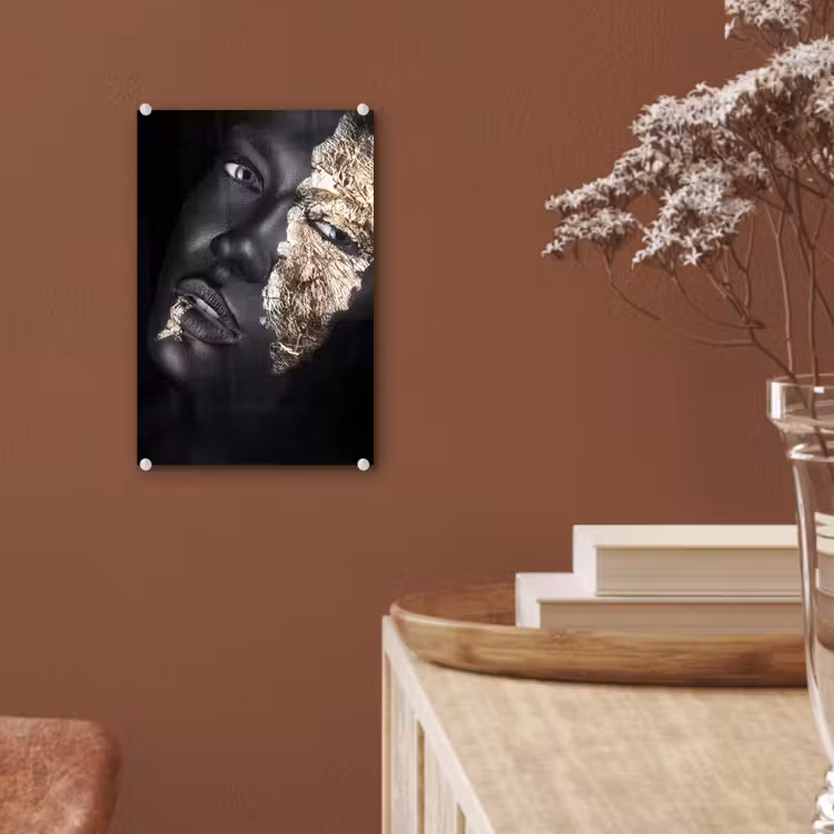 Glas schilderij - Vrouw - Goud - Zwart - Verf - Luxe — 5