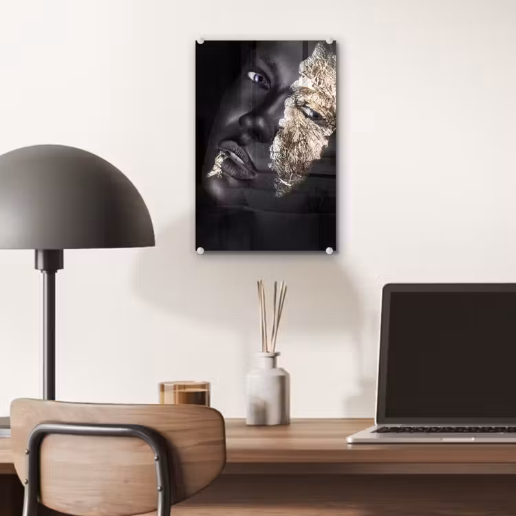 Glas schilderij - Vrouw - Goud - Zwart - Verf - Luxe — 6