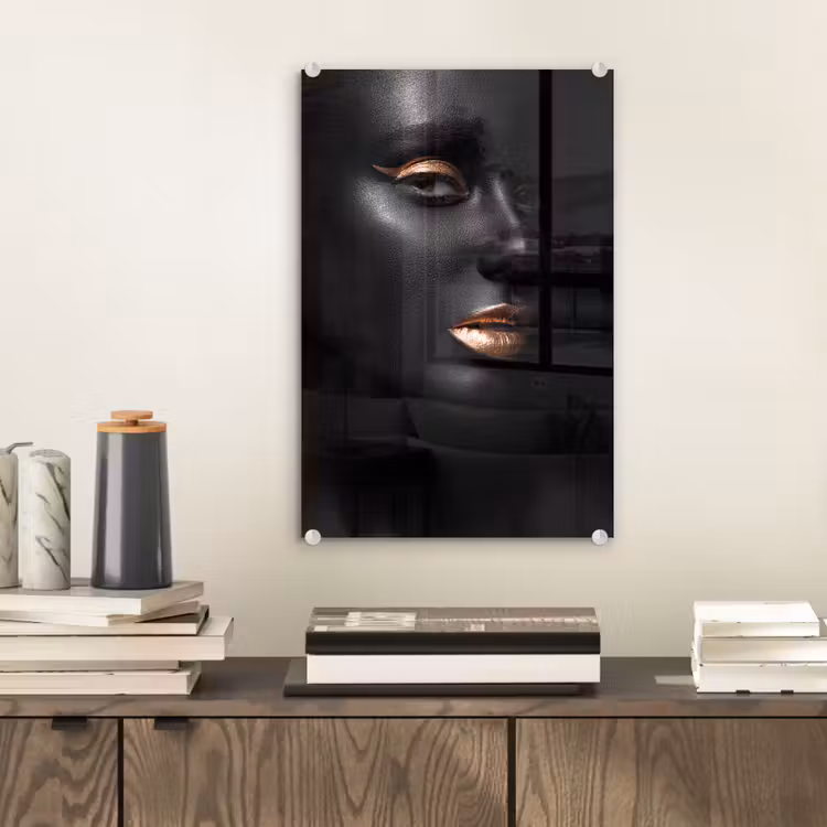 Glas schilderij - Vrouw - Make-up - Koper - Zwart — 1