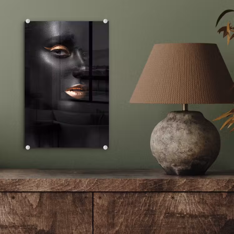 Glas schilderij - Vrouw - Make-up - Koper - Zwart — 3