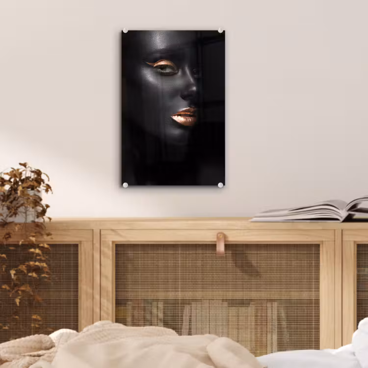 Glas schilderij - Vrouw - Make-up - Koper - Zwart — 4