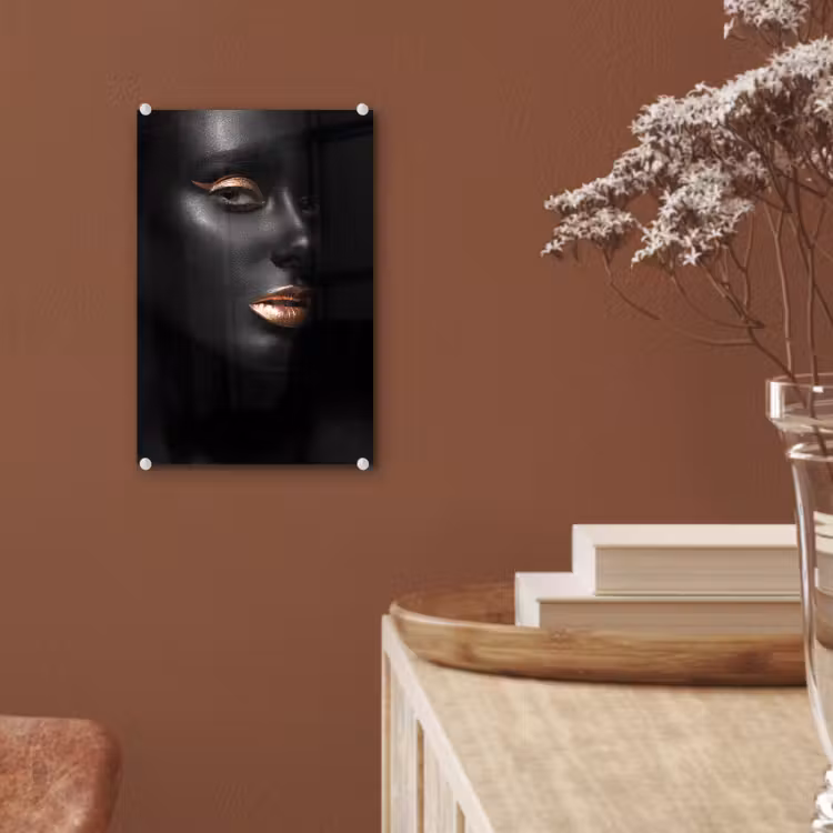 Glas schilderij - Vrouw - Make-up - Koper - Zwart — 5