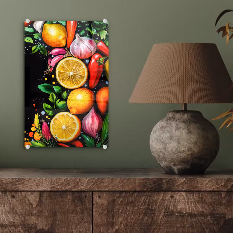 Glas schilderij - Citroenen - Peper - Kruiden - Graffiti - Verf - Abstract — 4