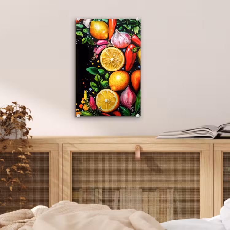 Glas schilderij - Citroenen - Peper - Kruiden - Graffiti - Verf - Abstract — 5
