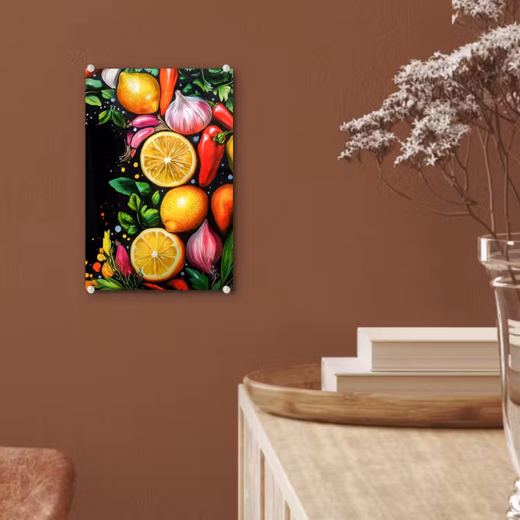 Glas schilderij - Citroenen - Peper - Kruiden - Graffiti - Verf - Abstract — 6
