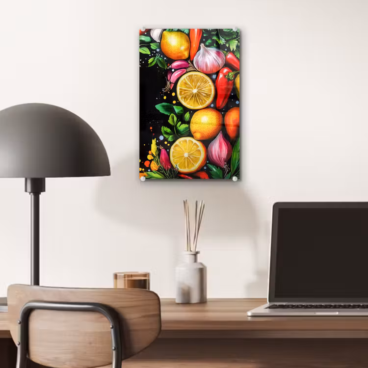 Glas schilderij - Citroenen - Peper - Kruiden - Graffiti - Verf - Abstract — 7