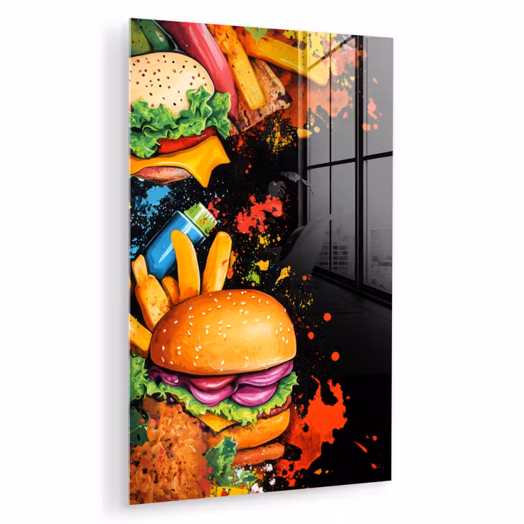 Glas schilderij - Fastfood - Graffiti - Hamburger - Eten - Modern — 1