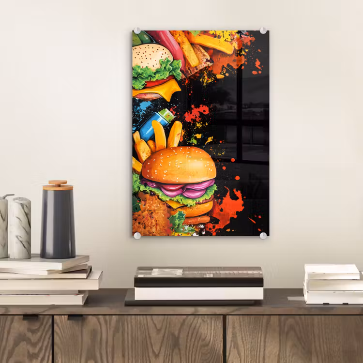 Glas schilderij - Fastfood - Graffiti - Hamburger - Eten - Modern — 2