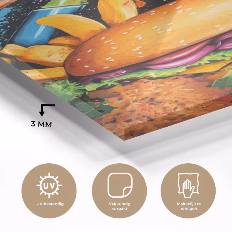 Glas schilderij - Fastfood - Graffiti - Hamburger - Eten - Modern — 3